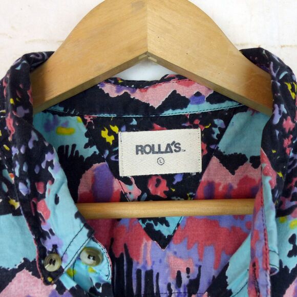 Rollas Beach Boy Shirt Men L Multicolor Abstract Print Button Short Sleeve 90s - Picture 11 of 14